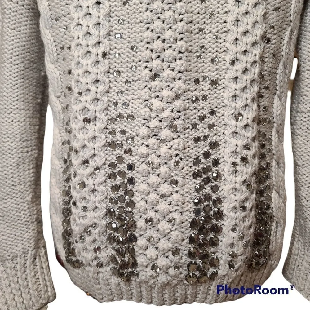 J. Crew Grey Wool Chunky Embellished Sweater Small, JCrew, J Crew